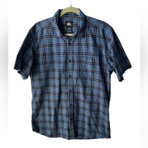 Quiksilver Men Size Large Blue White Plaid Button Up Pocket